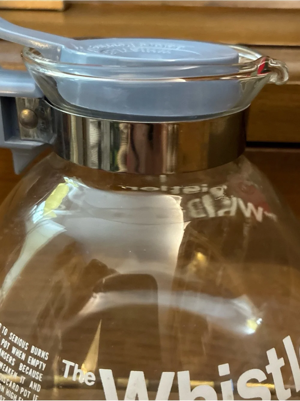 Retro Gemco The Whistler Glass Stovetop Coffee Tea Kettle Pot 8 Cup BLUE Handle